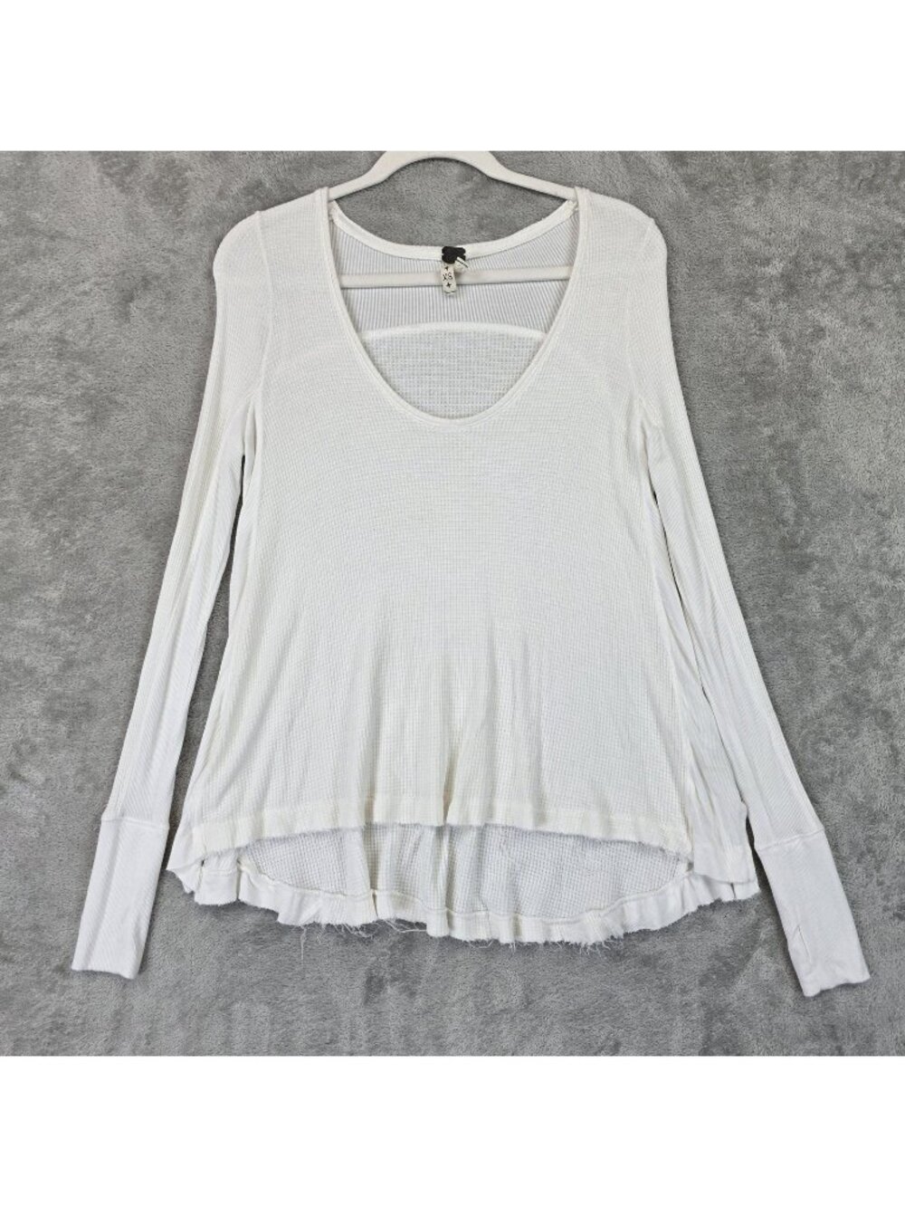 We The Free T-Shirt Womens XS White Scoop Neck Long Sleeve Thermal Waffle Tunic